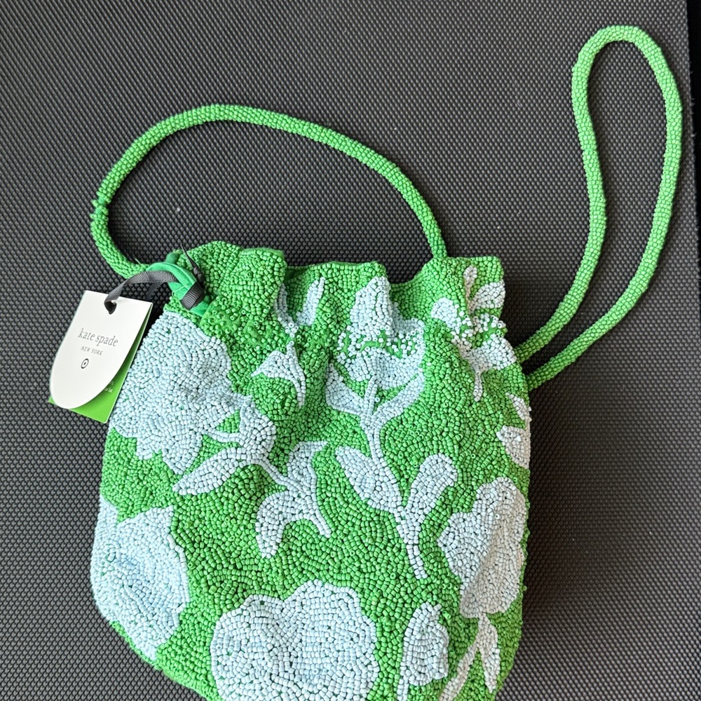 Kate Spade Vibrant Green and White Floral Beaded Bag